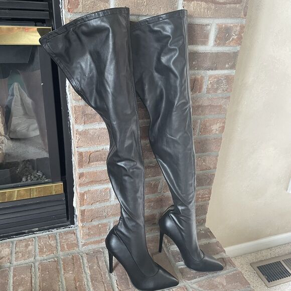 Azalea Wang Tiernan Thigh High Racer Boots Size 7.5 Stiletto Point Toe Clubwear - Picture 1 of 16